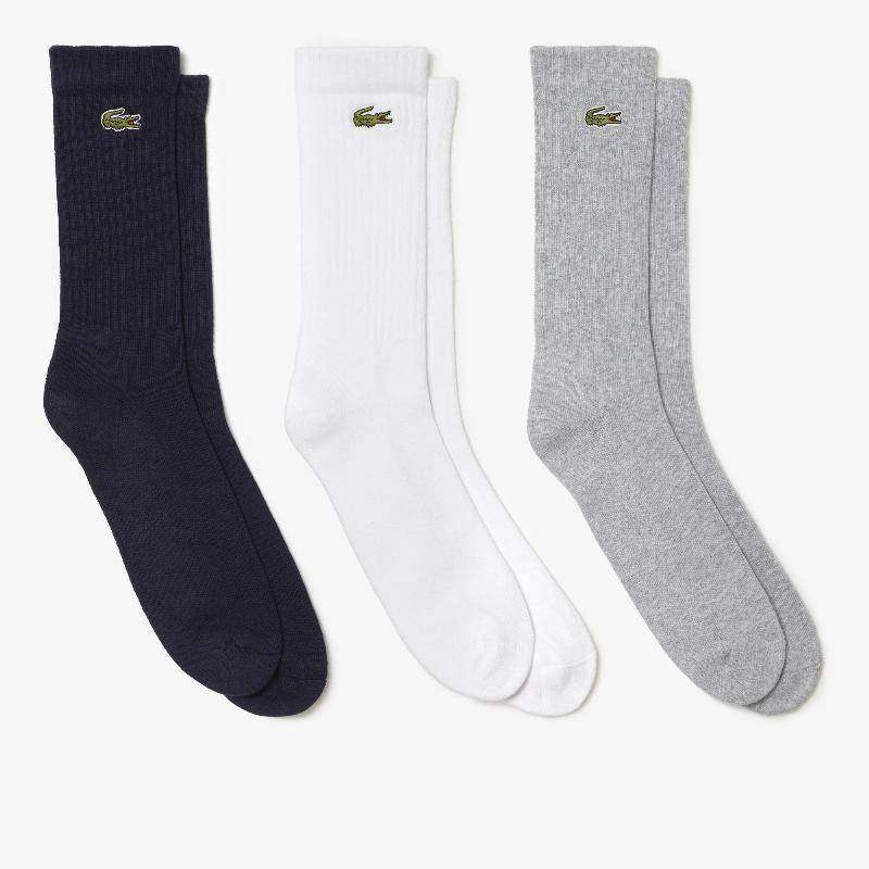Lacoste Sport High Cut Socks Gray White Blue 3 Pairs