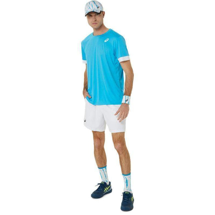 Camiseta Asics Court Aqua Branco Brilhante