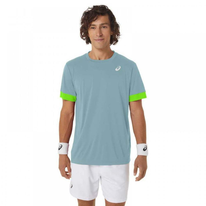 Camiseta Asics Court Azul Limão Elétrico