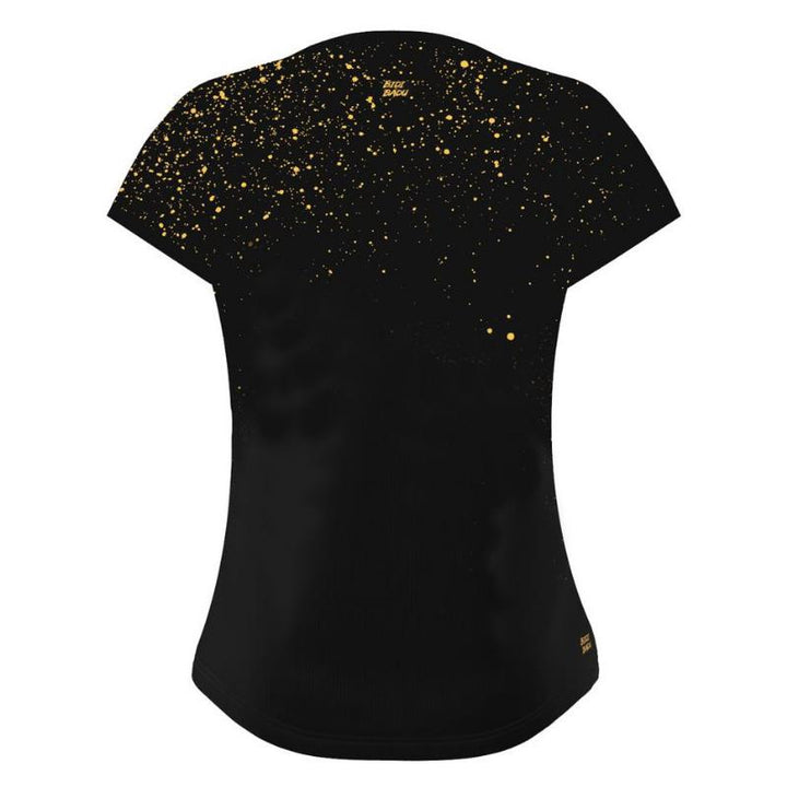 Camiseta feminina Bidi Badu Paris Capsleeve preta dourada