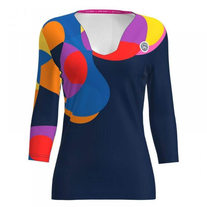 Camiseta feminina Bidi Badu Twiggy com decote em V azul escuro mix