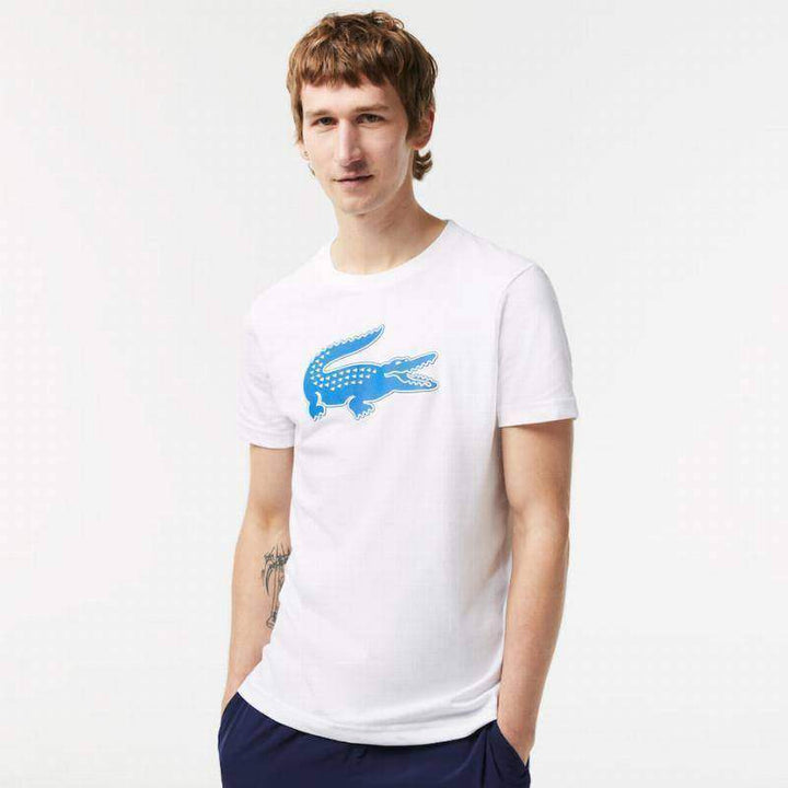 T-shirt Lacoste Sport respirável branco azul