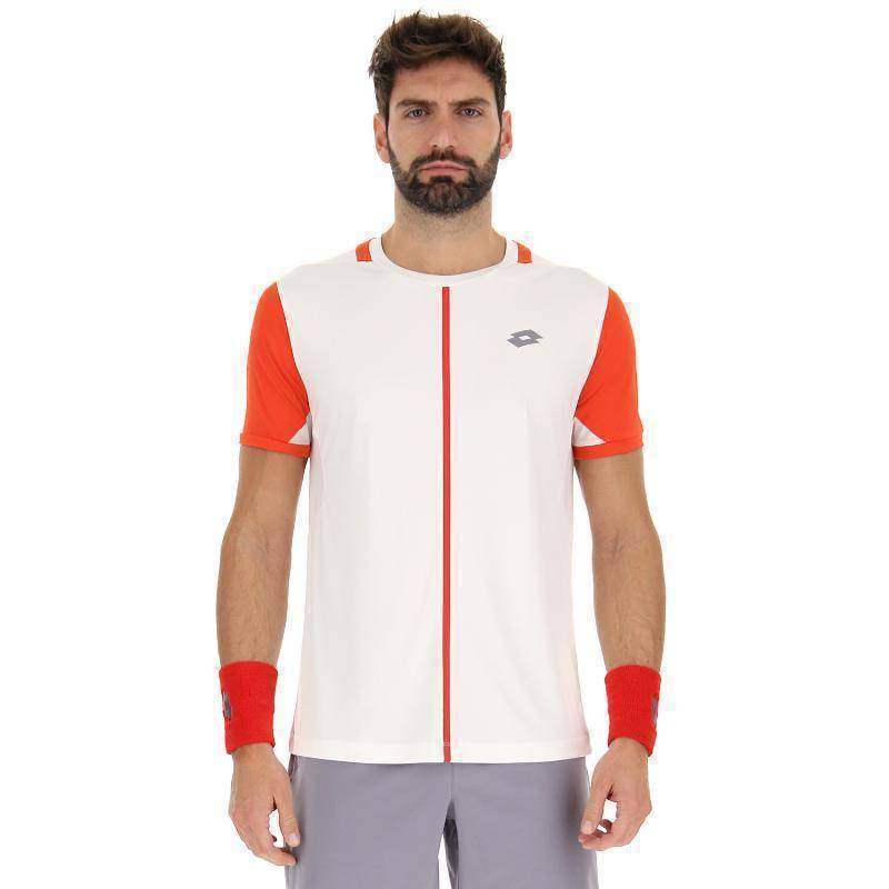 Camiseta Lotto Top IV Branco Brilhante Vermelho Papoula